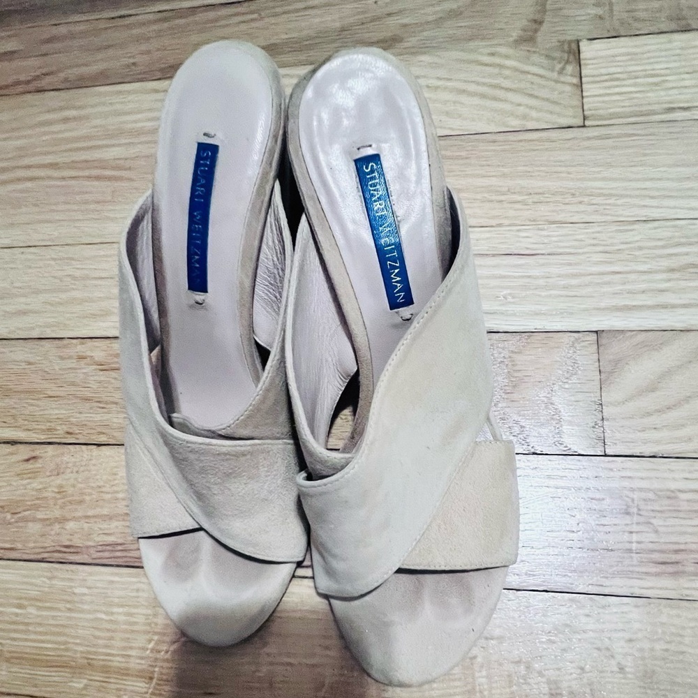 Stuart Weitzman Galene Adobe Suede Crossover Slide Sandals Size 6.5